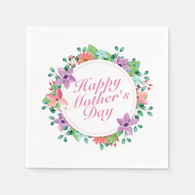 Guardanapo De Papel Dia de as mães Feliz Elegante Floral Wreath | Nápo (Frente)