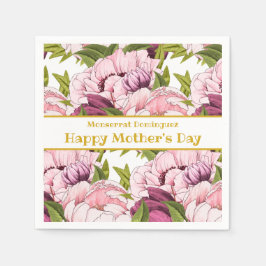 Guardanapo De Papel Dia de as mães Feliz Nome Dourado Rosa Peony Flora