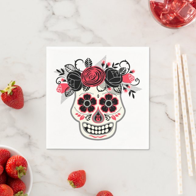 Guardanapo De Papel Dia de los Muertos Caveira de Açúcar com Rosas (Insitu)