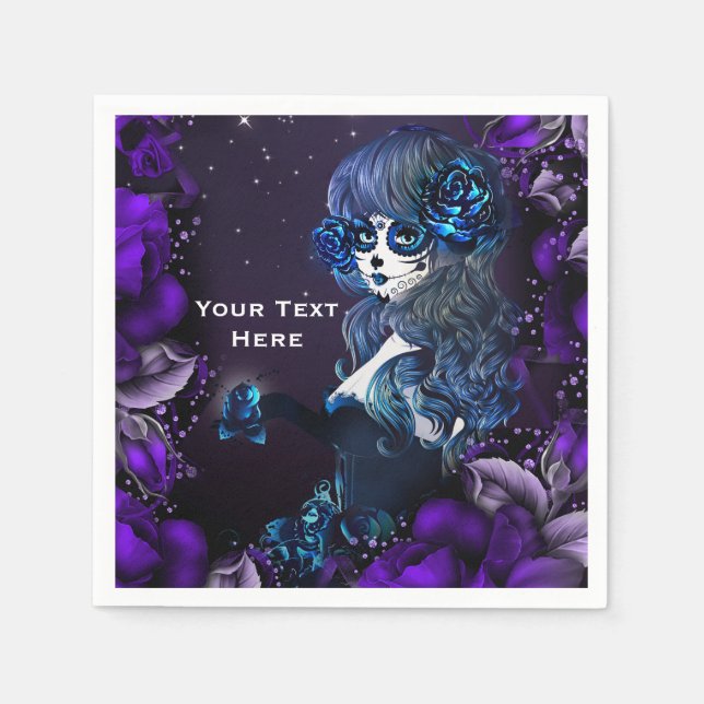 Guardanapo De Papel Dia dos Mortos Caveira de Açúcar Mexicana Roxa Fes (Frente)