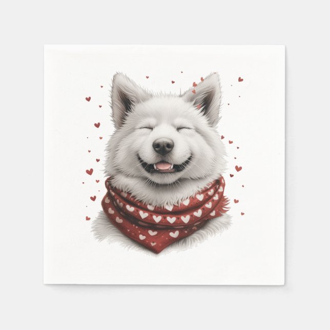 Guardanapo De Papel Dia dos Namorados Samoyed Cachorro (Frente)