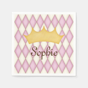 Guardanapo De Papel Diamante Rosa Cheque Nome Personalizado Princesa