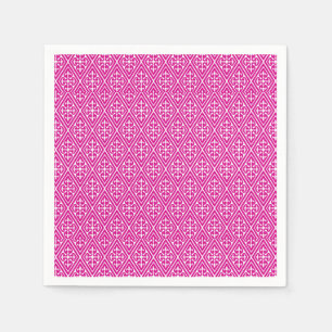 Guardanapo De Papel Diamantes, magenta e branco medievais do damasco