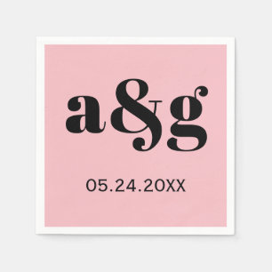 Guardanapo De Papel Digitação de iniciais pretas no casamento rosa