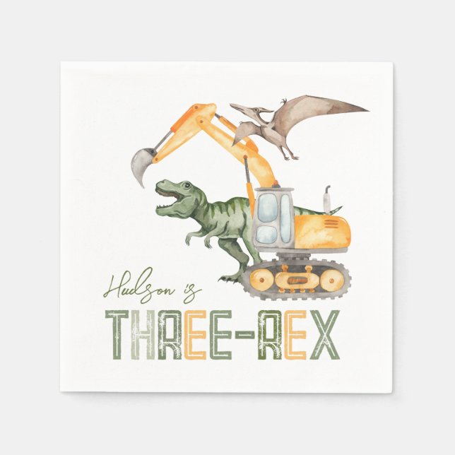 Guardanapo De Papel Dino Construction Three Rex Napkins (Frente)
