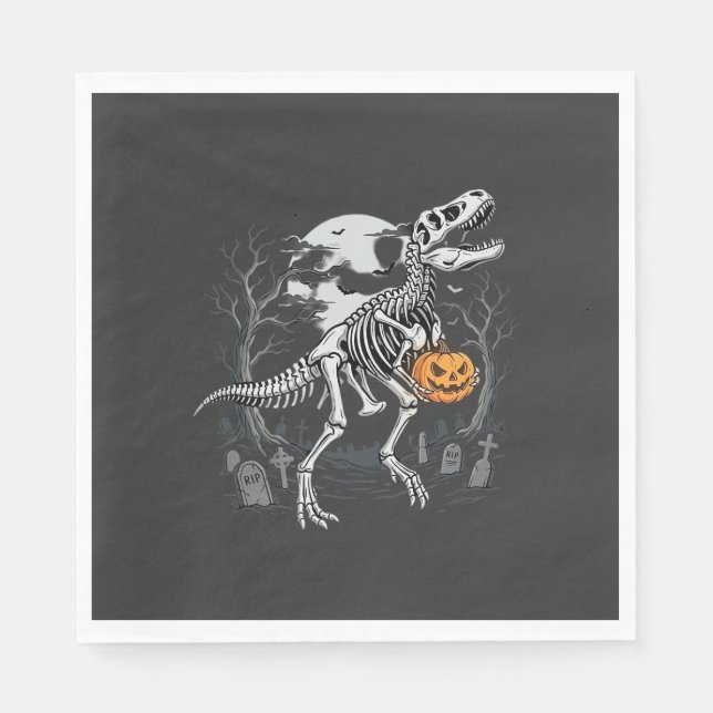 Guardanapo De Papel Dinosaur Esqueleto Halloween Abóbora Cemitério Des (Frente)