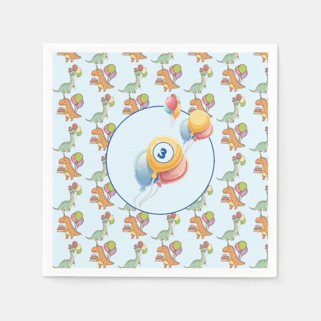 Guardanapo De Papel Dinossaur dino party aniversário de criança azul e (Frente)