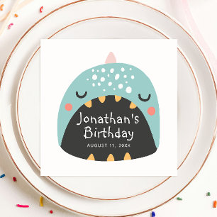 Guardanapo De Papel Dinossauro azul engraçado. Crianças dino monstro a