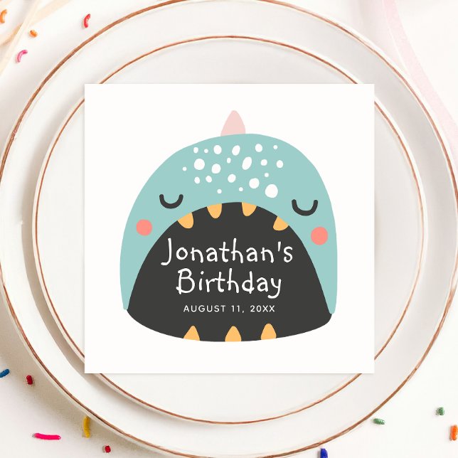 Guardanapo De Papel Dinossauro azul engraçado. Crianças dino monstro a (Criador carregado)