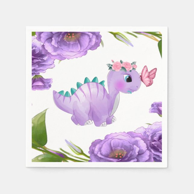 Guardanapo De Papel Dinossauro Floral Chá de fraldas Roxo Adorável (Frente)