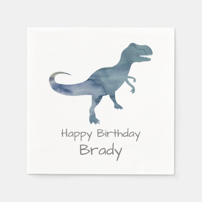 Guardanapo De Papel Dinossauro Personalizado Aniversário Azul Napkin (Frente)