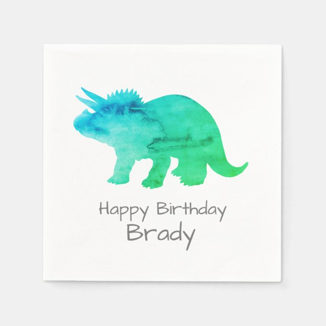 Guardanapo De Papel Dinossauro Personalizado Aniversário Azul Napkin (Frente)