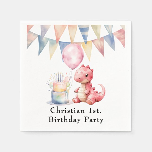 Guardanapo De Papel Dinossauro Pintado Vermelho Um A Festa de aniversá (Frente)