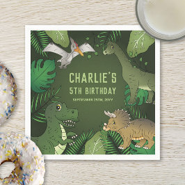 Guardanapo De Papel Dinossauros Bonitos Em Verde Com Festa de aniversá