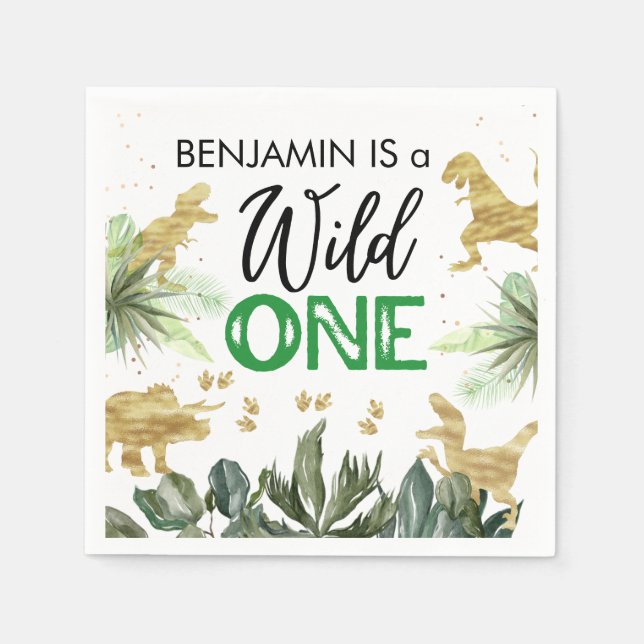 Guardanapo De Papel Dinossauros Wild One primeiro aniversario (Frente)