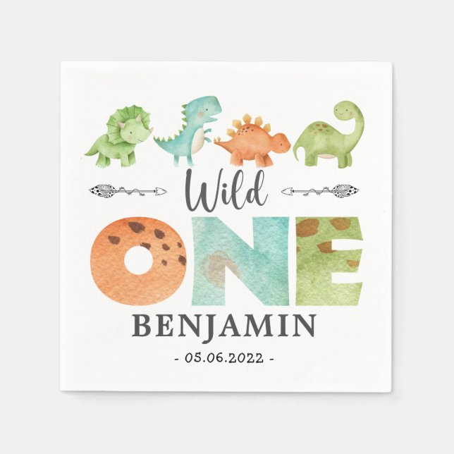 Guardanapo De Papel Dinossauros Wild One primeiro aniversario jurassic (Frente)