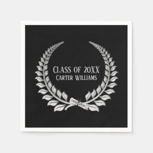 Guardanapo De Papel Diploma de Graduação, Silver Laurel em Preto