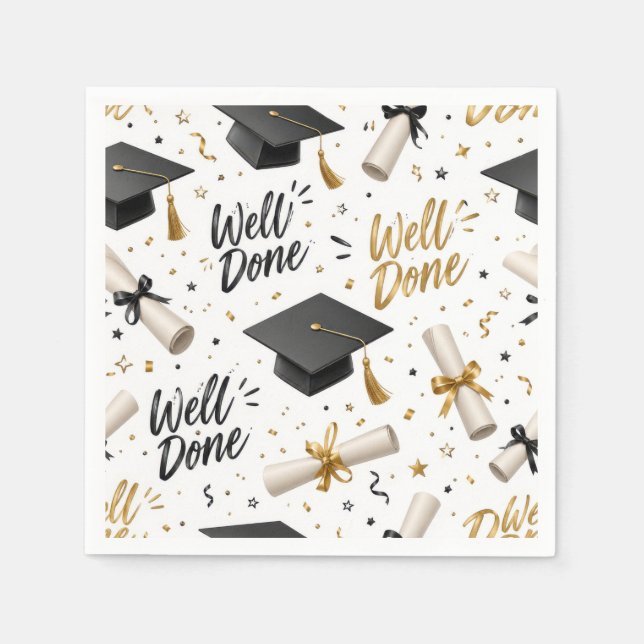 Guardanapo De Papel Diplomas de Graduação, Gorros com Texto Parabéns  (Frente)