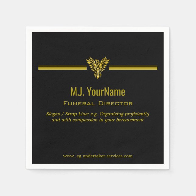 Guardanapo De Papel Diretor Funerário - listras de ouro e Fênix ascens (Frente)
