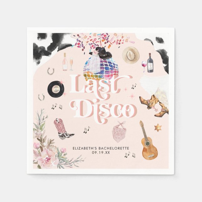 Guardanapo De Papel Disco Cowgirl Nashville Pink Rodeo | Bachelorette (Frente)