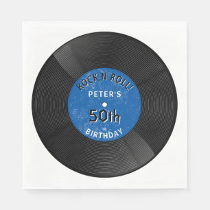 Guardanapo De Papel Disco de Vinil Retro Rock N Roll Azul Aniversário