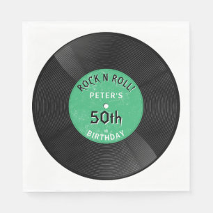 Guardanapo De Papel Disco de Vinil Retro Rock N Roll Verde Aniversário