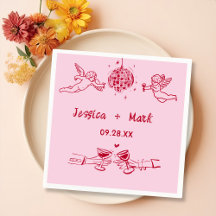 Disco Funky Retro Hand Drawn Casamento Napkins