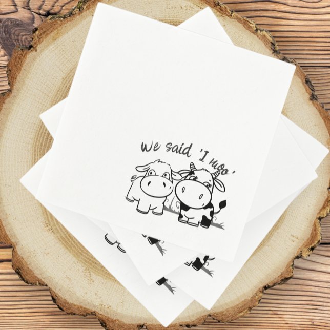 Guardanapo De Papel Dissemos Que Eu Me Casaria Com Moo (We Said I Moo Wedding Napkins from Ricaso. Whimsical fun wedding, cow couple. country wedding ideas)