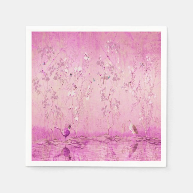 Guardanapo De Papel Dissociação de Chinoiserie Rosa (Frente)