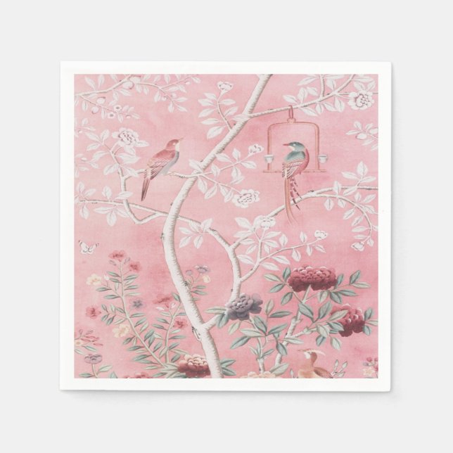 Guardanapo De Papel Dissociação de Chinoiserie Rosa (Frente)
