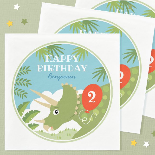 Guardanapo De Papel Diversão Aniversário Dinossaur Triceratops Nome Pe (Criador carregado)