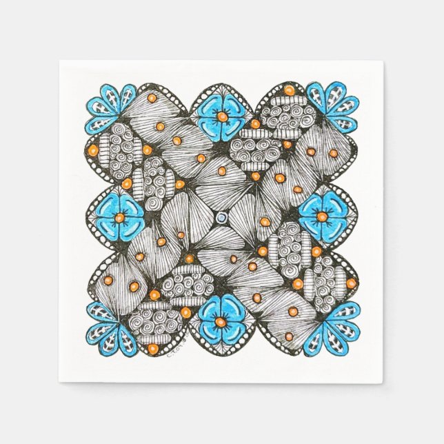 Guardanapo De Papel Diversão Azul e Laranja Geométrico Rabisco (Frente)