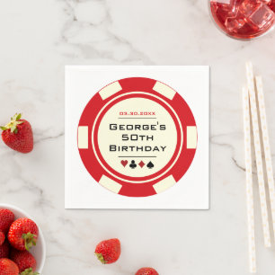 Guardanapo De Papel Diversão Casino Poker Chip em Vermelho e Creme Ani