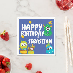 Guardanapo De Papel Diversão de Monstro, Aniversário de Oito Anos Pers