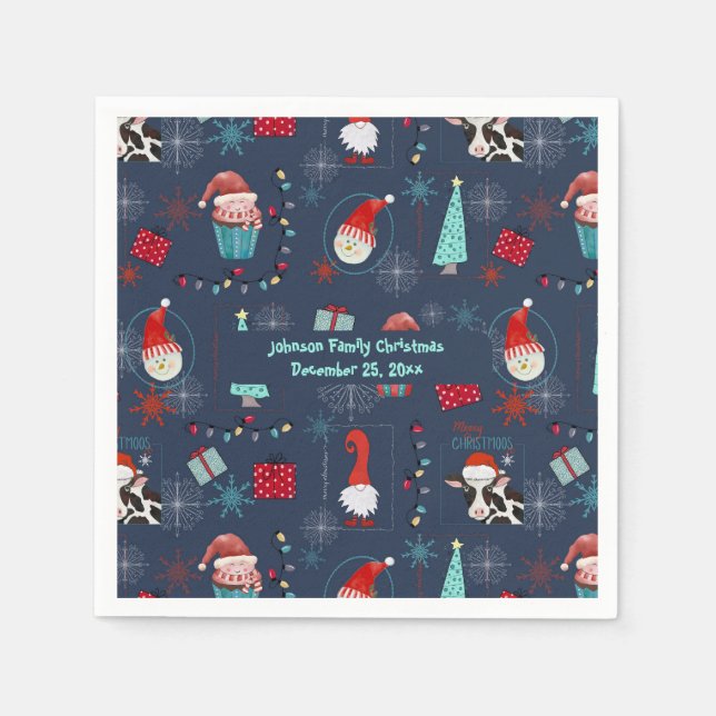 Guardanapo De Papel Diversão de Natal Nome Personalizado e Data (Frente)