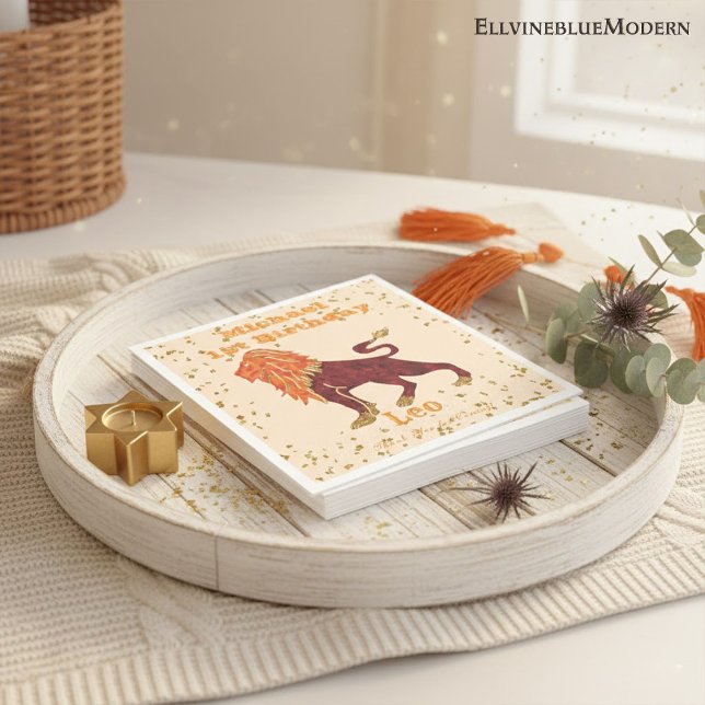 Guardanapo De Papel Diversão do Leo Primeiro Aniversário e Dourada Con (Criador carregado)