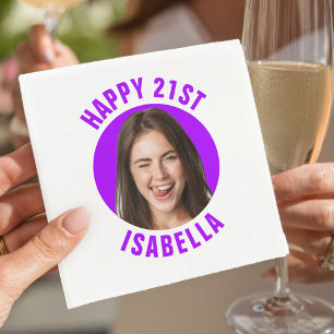 Guardanapo De Papel Diversão Foto de Rosto Personalizada Feliz 21º Ani