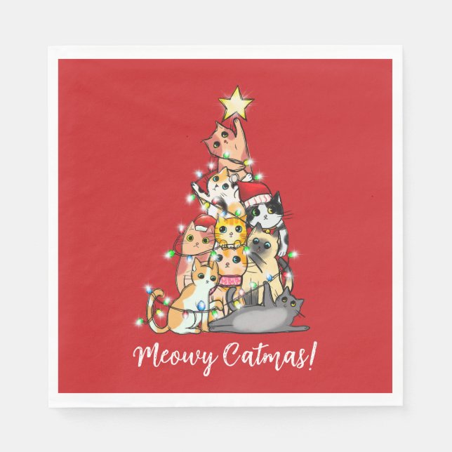 Guardanapo De Papel Diversão Meowy Catmas Gatos Árvore de Natal Person (Frente)