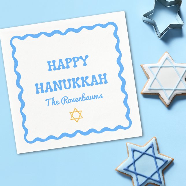 Guardanapo De Papel Diversão Moderna Wavy Border Blue Hanukkah Party N (Criador carregado)