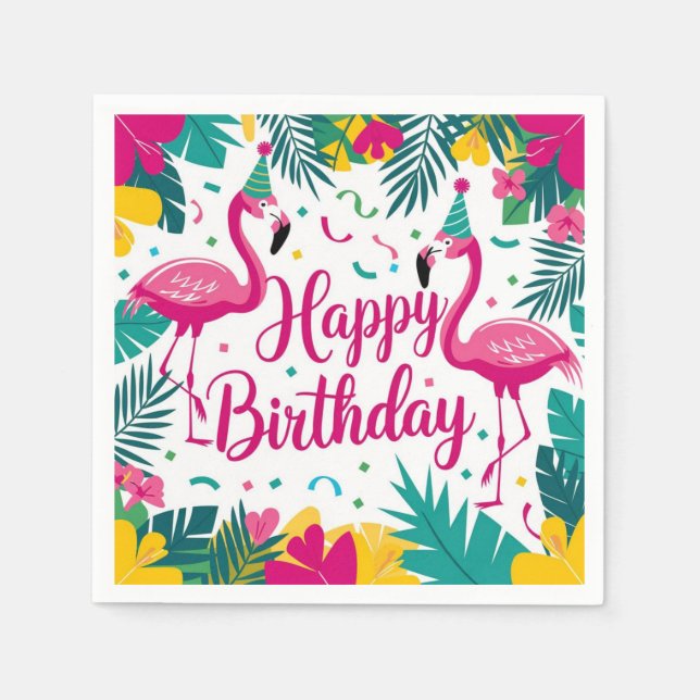 Guardanapo De Papel Diversão Tropical Flamingo Birthday Design (Frente)