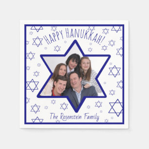 Guardanapo De Papel Divertimento foto azul & branca de Hanukkah feliz