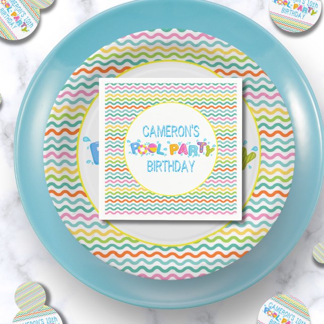 Guardanapo De Papel Dividir 💦 Dividir Festa de aniversário de Piscina (Splish 💦 Splash Pool Party Birthday Party Napkins)