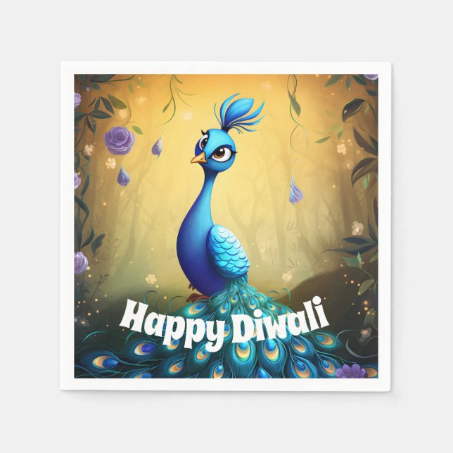 Guardanapo De Papel 🦚 Diwali Wonder: Cartão-postal Peacock Encantado (Frente)