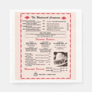 Guardanapo de papel do menu de Woolworth