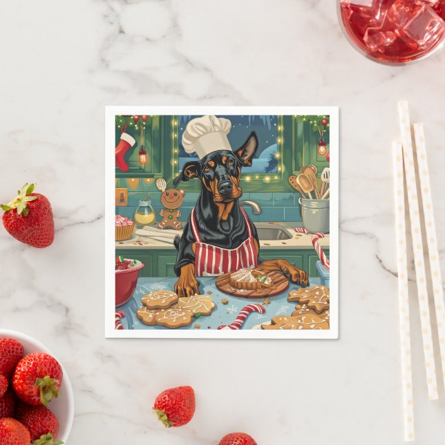 Guardanapo De Papel Doberman Pinscher Holiday Baking Festivo Natal (Insitu)