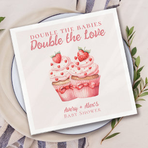 Guardanapo De Papel Dobre o Cupcake Rosa de Amor, Chá de fraldas Gêmeo