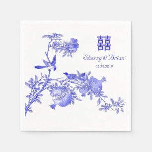 Guardanapo De Papel Dobro floral azul Xi dos pássaros chineses do amo