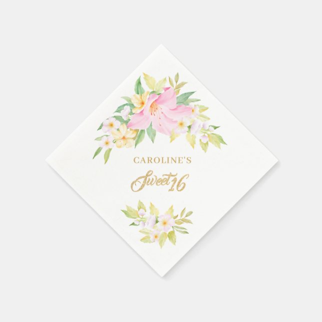 Guardanapo De Papel Doce 16 Aquarela Floral Elegante Rosa Esbranquiçad (Canto)