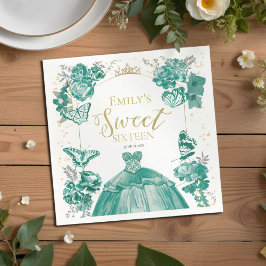 Guardanapo De Papel Doce 16 Borboleta Nápoles Vestido Verde Esmeralda