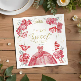 Guardanapo De Papel Doce 16 Borboleta Nápoles Vestido Vermelho Floral